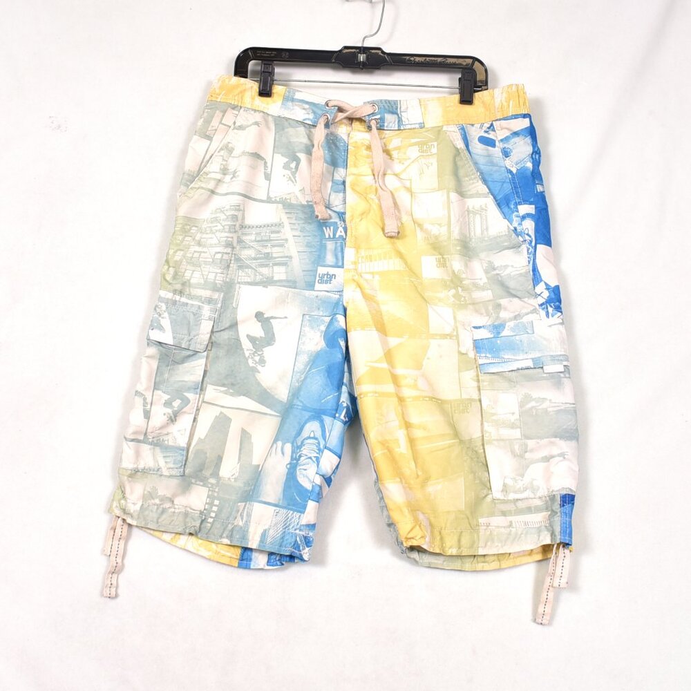 WXY Men's Swim Trunks Yellow Grey Blue Size Medium Board Shorts Suffer Dude